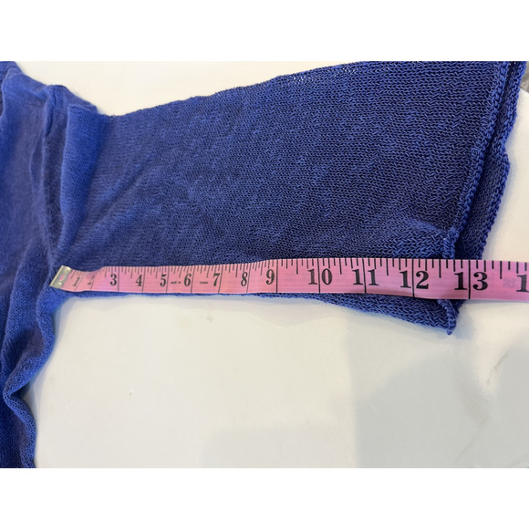 EILEEN FISHER Linen Blend Cardigan Size L Open Front Knit Purple Lightweight - Picture 9 of 10